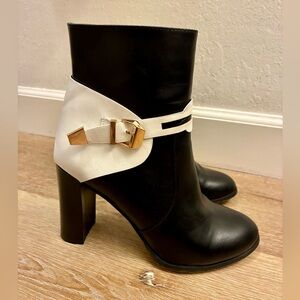 French Blu Black White Heel Boots Women’s Shoes Size 40  
(Worn One Time)